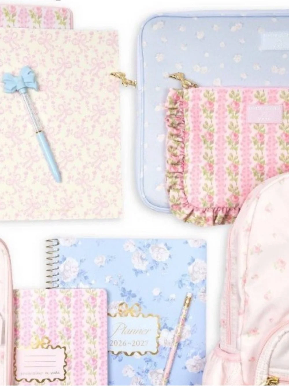 NWT LoveShackFancy x Target - Yoobi Coquette Bow Pencil Case w/Ruffles-Chantilly